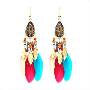 Boho Feather Dangle Drop Earrings